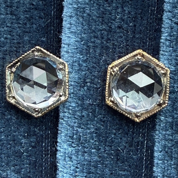 Designer CATHY WATERMAN 22K Yellow Gold Rose Cut Topaz Hexagon Stud Earrings NEW - Picture 8 of 14